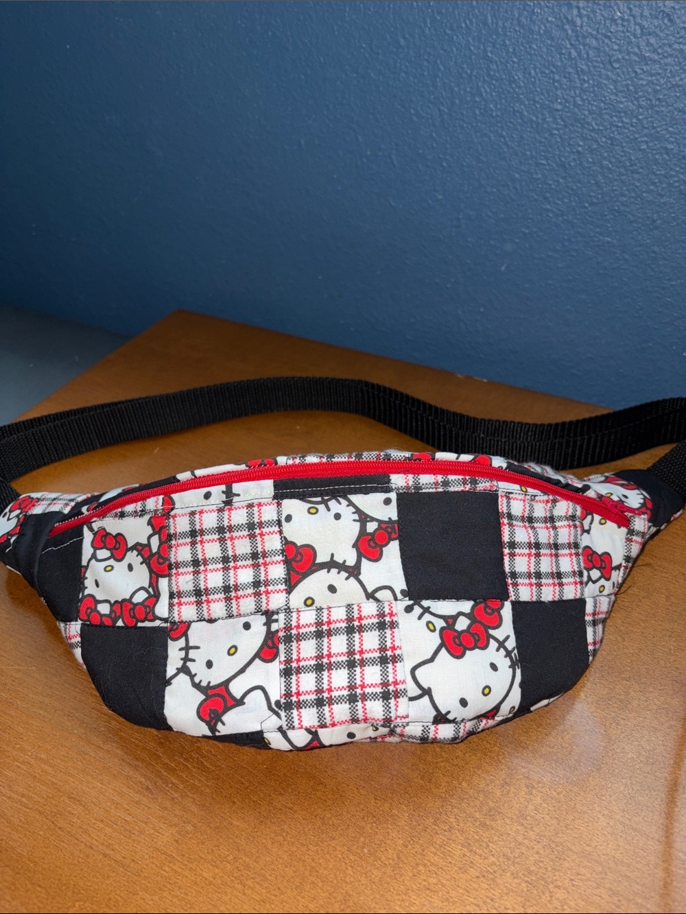 Hello Kitty Patchwork Kids Fanny Pack - Black & Red